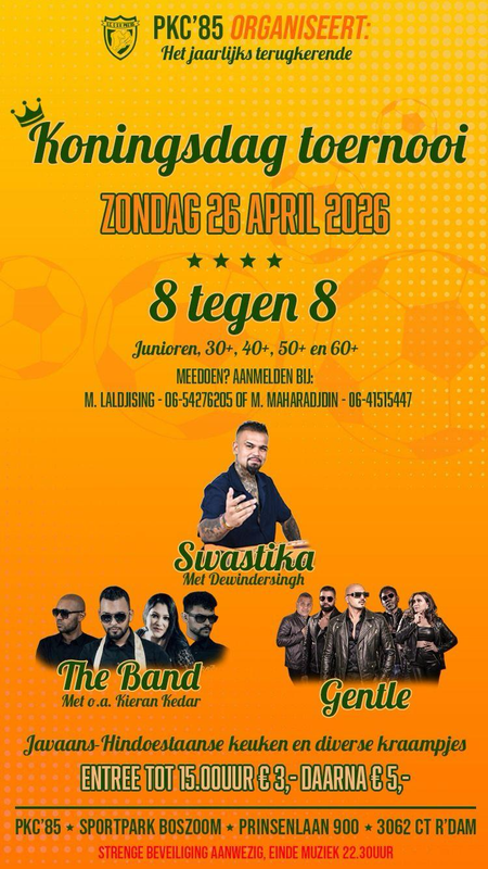 🧡 Koningsdag Toernooi PKC’85 – 26 april 2026